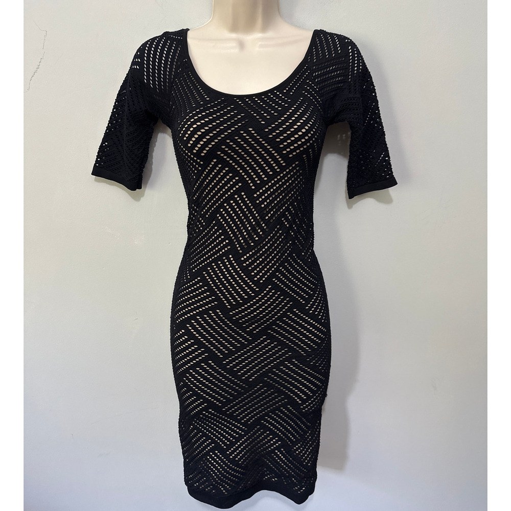 Vintage Bebe Dress Petite Small Black Knit Bodycon Mini Y2K Indie Sleaze Club